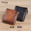 Cartera corta para hombre Fanya de piel genuina 2021 Nueva de primera capa de piel de vaca con cremallera tarjetero cartera para licencia de conducir cartera