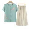 Conjunto de Duas Peças de Verão para Mães de Meia-Idade e Idosas, Tops Casuais de Manga Curta para Senhoras Idosas, Conjunto de Cardigã Fino para Avós