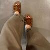 Versión de Cuero Suave ~ Chanclas de Suela Plana Estilo Retro de Punta Abierta Casual Birkenstocks Sandalias de Verano para Exteriores Vacaciones en la Playa