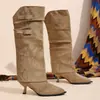 Botas de gamuza de punta fruncidas y apiladas para mujer, nuevo modelo otoño e invierno 2026, uso bidireccional desmontable, botas largas y cortas de tacón de aguja alto