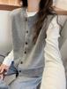 Casual y Elegante ~ Chaleco de Punto 100% Lana Pura para Mujer, Cárdigan de Cuello Redondo para Superponer, Suéter, Chaleco, Top sin Mangas, Moderno