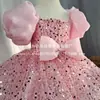 Vestido para Niña de Un Año para Otoño 2025 Vestido de Princesa con Lentejuelas Disfraz para Espectáculo Transfronterizo Rosa