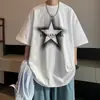 Camiseta Pesada Tendência Estilo Hong Kong para Homens, Moda Ins de Verão, Top Solto Oversized de Manga Curta em Algodão Puro High Street Europeu e Americano