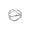 Anillo S925 Plata de Ley Simple de Doble Capa Ola Estilo Coreano Minimalista Diseño de Nicho Apilable Anillo Abierto para Mujeres