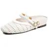 Sandalias Cerradas de Piel de Oveja Estilo Francés para Mujer, Estilo Retro de Verano con Aumento Oculto de Altura, Adecuadas para Uso en Exteriores, Mocasines de Paja Calados