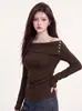 Nuevo diseño de otoño, camiseta de hombros descubiertos, plisada y entallada a la cintura para mujer, con un look sofisticado y versátil, perfecta como elegante capa interior
