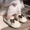 Zapatillas de Algodón para Dormitorio Otoño Invierno Mujer Lazo Dulce Antideslizantes Bloque de Color Cuadros Peludas Silenciosas Ligeras