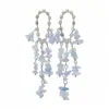 Pendientes de Aguja de Plata Transfronterizos con Borlas Tachonadas de Diamantes, Aretes Sencillos y de Moda, Lujo Ligero, Sensación de Alta Gama, Diseño Único