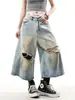 Jeans de Pierna Ancha Sueltos Rasgados de Cintura Alta Estilo Retro Americano para Mujer, Nuevo Estilo Verano 2026, Pantalones Cropped Versátiles, Delgados
