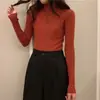 Suéter de punto acanalado de cuello alto para mujer, otoño e invierno, corte ajustado, favorecedor, manga larga, capa base, estilo coreano, suave y acogedor, suéter interior de cuello alto