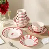 Nuevo Juego de Vajilla Cerámica Bajo Esmalte Tazón Plato Plato de Cerámica de Alto Valor Tazón Doméstico para Arroz Plato con Diseño Floral Romántico