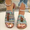 Nuevas sandalias planas de verano transfronterizas europeas y americanas para mujer, calzado de exterior 202543, sandalias de playa europeas y americanas, pantuflas con flecos para mujer, venta al por mayor, talla grande