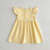 Ropa Popular para Niños de Comercio Exterior Verano Nuevo Vestido de Cuadros para Niñas Mangas Volantes Vestido de Princesa Dulce y Lindo
