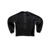 Sudadera Unisex de Manga Larga Negra Metálica Vintage Desgastada con Remaches y Logo Sencillo de Diablo, Mangas Raglán, Estilo High Street Americano