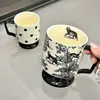 Caneca de Arte com Padrão Retrô Cor Preto e Branco Cerâmica de Alta Qualidade Levemente Luxuosa Taça de Escritório Caneca de Café Venda por Atacado
