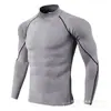 Roupa Fitness Cruzada com Padrão de Seda e Gola Alta para Homens, Primavera e Verão, Gola Alta Elástica PRO Ajustada de Secagem Rápida Roupa Esportiva de Corrida
