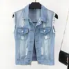 Nueva Colección de Primavera Estilo Coreano Ropa para Mujer Chaleco Corto de Mezclilla Delgado Lijado Chaleco Chaqueta Moda Femenina Chaleco