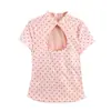 Nueva Camisa Sexy Caliente de Chica China con Huecos de Manga Corta para Mujer Verano Nuevo Estilo Adelgazante Bodycon Versátil de Lunares Superior de Moda