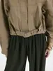 Cortavientos Corto Caqui Retro Americano Cuello Alto Botones Cintura Ceñida Top Chaqueta Corta Casual para Mujer de Trabajo al Aire Libre