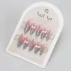 Uñas Portátiles Hechas a Mano Estilo Tweed, Uñas Pre-Hechas, Piezas de Manicura de Lujo con Moño Rosa, Parches de Uñas Postizas Sexy
