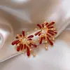 Pendientes de Corazón con Fuegos Artificiales Rojos de Año Nuevo y Circonita para Mujer, Pendientes Versátiles de Estilo Vintage, Pendientes de Lujo Ligero de Alta Gama al por Mayor