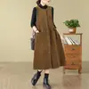 Imágenes reales de vestido chaleco de pana de otoño e invierno, moderno, corte holgado, rejuvenecedor, ropa de mujer de alta gama