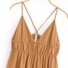 Verão Decote V Profundo Halterneck Sem Costas Elástico Feminino Novo Francês Sexy Estilo Resort Beira-Mar Vestido Midi Drapeado