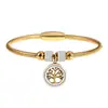 Pulsera de Acero Inoxidable Chapado en Oro de 18 Quilates Estilo Europeo y Americano para Mujer, Pulsera de Moda Personalizada con Colgante Árbol de la Vida de Lujo Ligero con Cierre Magnético