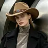Sombrero de fieltro de ante de alta gama, sombrero vintage de primavera y otoño para mujer, fedora de estilo británico, sombrero de vaquero occidental de comercio exterior europeo y americano
