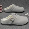 Zapatilla de invierno para hombre estilo Birkenstock, de meter, forrada de forro polar para mayor calidez, adecuada para usar en exteriores, antideslizante y diseñada para conducir, con estilo de zapatilla de algodón de punta cerrada