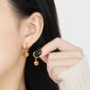 Aretes redondos de cuentas de diamantes de corte simple de estilo nicho coreano estilo ins a la moda para mujer personalidad versátil chapados en oro de acero de titanio