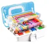 Caja de almacenamiento de tres capas engrosada para estudiantes de arte, caja de herramientas, organizador de escritorio, organizador de papelería, botiquín, caja para pintura y pinceles