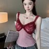 Camisola de Encaje a Cuadros Rojos Ropa Exterior de Verano para Mujer Tailandesa Sexy Tubo Sexy Único y Hermoso