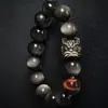 Pulsera de Obsidiana Plateada Natural Poder del Dragón y Fuerza del Tigre para Hombres, Pulsera de Lujo Despertar del León Tendencia Nacional para Hombres y Mujeres, Regalo 520 para Parejas