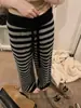 Pantalones de punto de terciopelo de visón, suaves y esponjosos, con sensación relajada de persona perezosa, de bloques de color, a rayas, de pierna ancha holgada