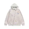 Sudadera con capucha de cremallera asimétrica a rayas con estampado completo de dibujos animados para hombre, diseño hip hop moderno, personalidad, holgada, ropa deportiva