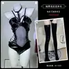 Corset Lingerie Erótica com Tema Floral Espelho PVC Body Aberto na Virilha Couro PU Preto Patente Brilhante Traje A509