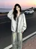 Sudadera con capucha y cremallera de color liso, estilo retro, moderna, de nicho, con personalidad, forro de dos piezas, para mujer, nuevo top casual de otoño/invierno