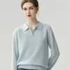 Suéter 100% Caxemira Feminino Gola Lapela POLO Cor Sólida Solto Emagrecedor Rejuvenescedor Malha Outono Inverno Novo Suéter Versátil