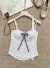 Conjunto de dos piezas de tirantes ajustado, entallado a la cintura, de longitud corta, con estampado floral, detalle de lazo y hermoso diseño en la espalda, con copas incorporadas, cuello halter y bufanda para el cuello