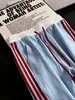 Calça Casual Masculina de Lã Waffle Color Block Listrado Outono Cleanfit Perna Reta Solta Calça Esportiva com Caimento