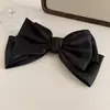 Horquilla de satén de tres capas con lazo, estilo coreano, de alta calidad, estilo retro, elegante, con clip para la parte superior de la cabeza y resorte.