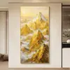 Pintura Decorativa Elegante de Montanha Dourada, Pintura de Paisagem Vertical Estilo Chinês Novo para Corredor e Entrada, Arte de Parede com Paisagem de Raio de Sol