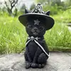 Gnomo de Prado para Gato Halloween Transfronterizo Adorno de Resina Adorno para Exteriores Gato Bruja Mágico Estatua de Jardín