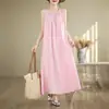 Nuevo vestido largo sin mangas de estilo resort costero con fruncido en la cintura para mujer, talla grande, adelgazante, para mujeres de talla grande, vestido largo con tiras para la playa