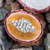 Anillo de diamantes artificiales de corte rectangular de venta caliente de comercio exterior transfronterizo de Cao Shi con adorno de estrella, anillo versátil y sencillo para novias femeninas