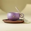 Juego de Taza y Platillo de Café Morado Lila con Decoración de Mariposas Hecho de Fábrica, Taza de Latte Exquisita de Gama Alta, Taza de Cerámica para Arte Latte, Taza para el Té de la Tarde