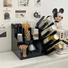 Portavasos de Papel Acrílico Caja de Almacenamiento para Tapas y Popotes Tienda de Café y Té con Leche Bar Estante de Almacenamiento para Suministros Desechables Comercial