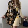 Procesamiento y Personalización de Ropa Europea y Americana para Mujer Transfronteriza Exportación de Amazon Estilo Otoño Vestido de Una Pieza Bloque de Color con Cordones