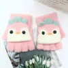 Guantes para niños otoño e invierno cálidos de medio dedo con tapa de dibujos animados lindos de punto con dedos descubiertos para bebé con forro polar engrosado para niños y niñas